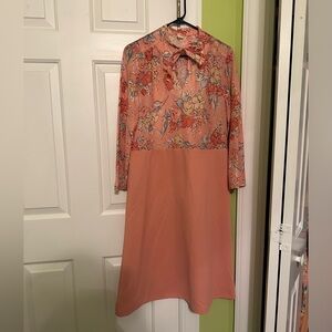 Vintage 70s Floral Tie Neck Dress